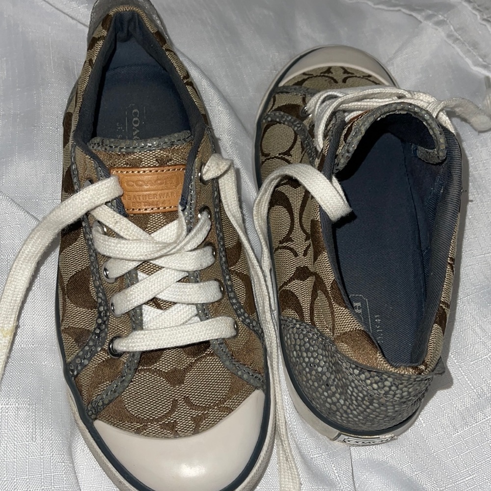 Coach sneakers size size 6B Brown with white shoe strings with touch of gray